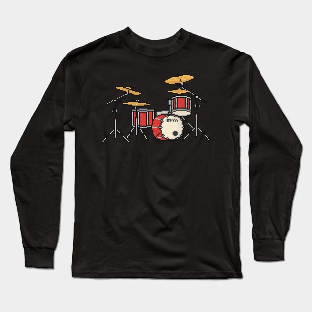 Pixel Firestorm Fighters Red Drums Long Sleeve T-Shirt by gkillerb